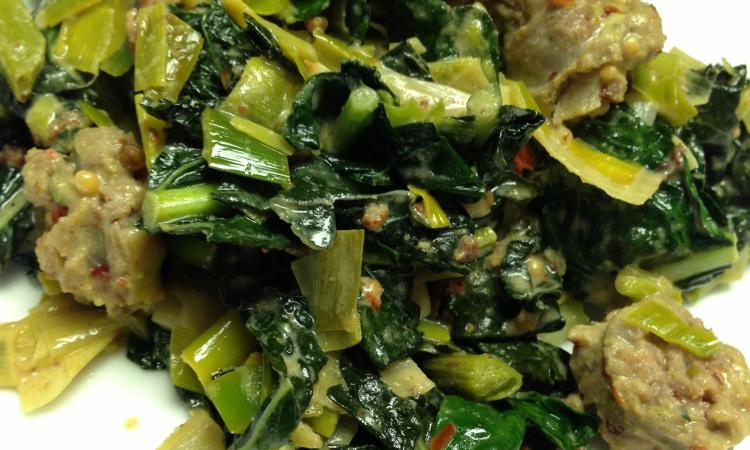 Dijon Leeks with Kale and Sausage